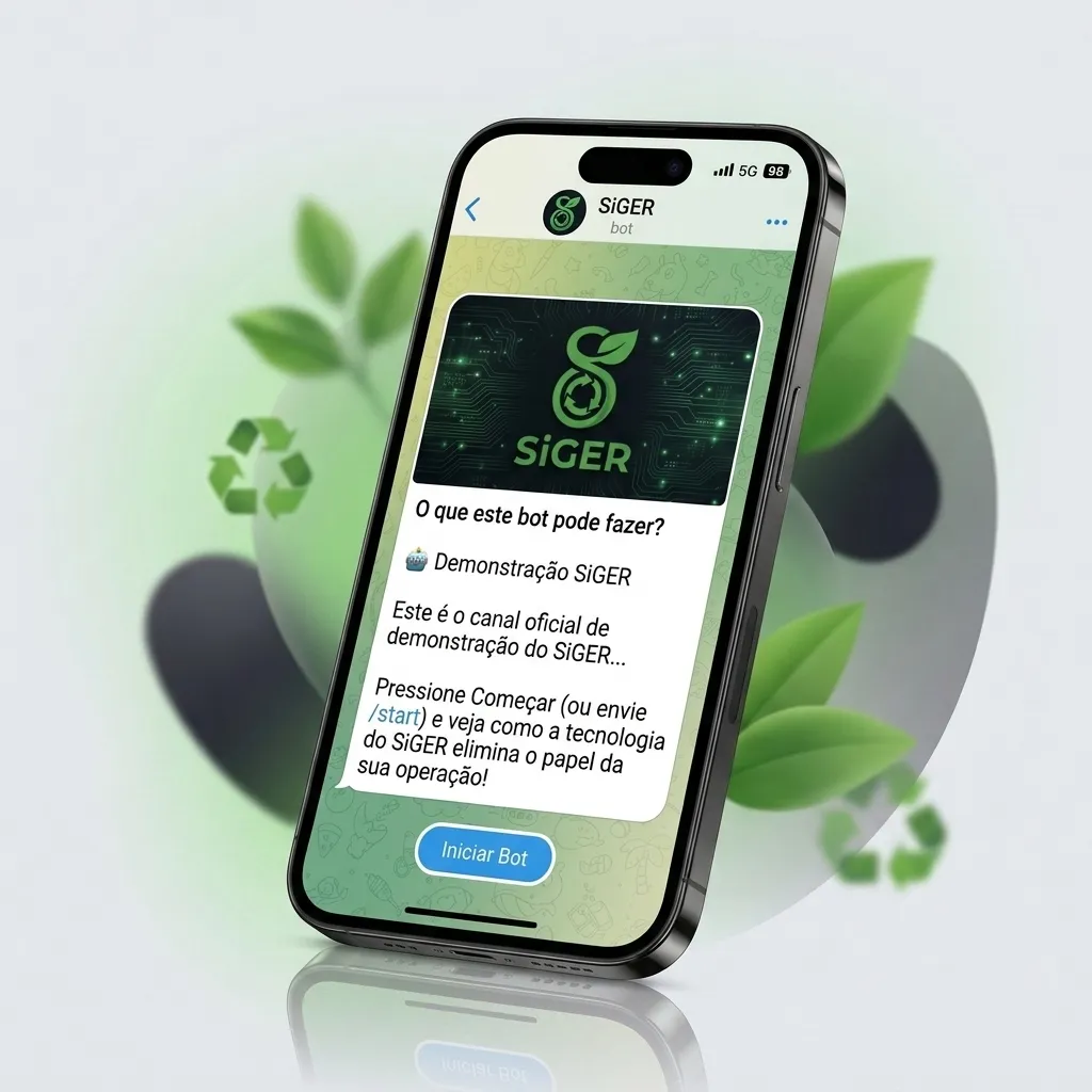 Mockup da interface do bot SiGER no Telegram em um celular