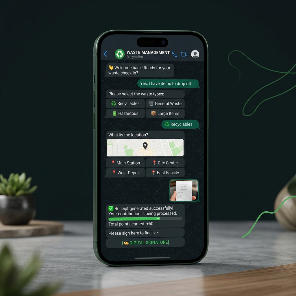 Mockup da interface do bot SiGER no WhatsApp em um celular